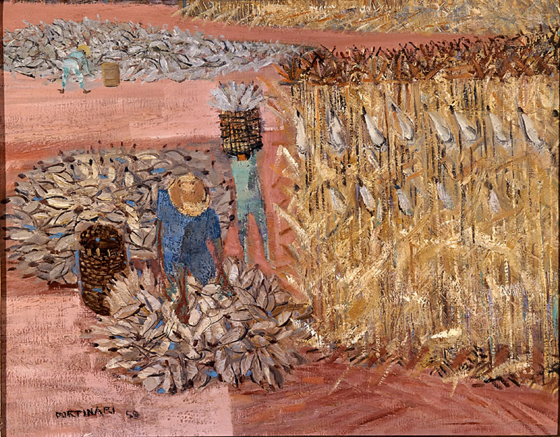 Artist Candido Portinari painting corn and harvest
